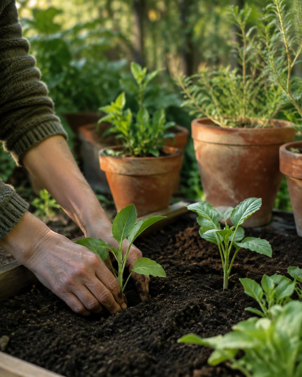 Planting seedlings in soil