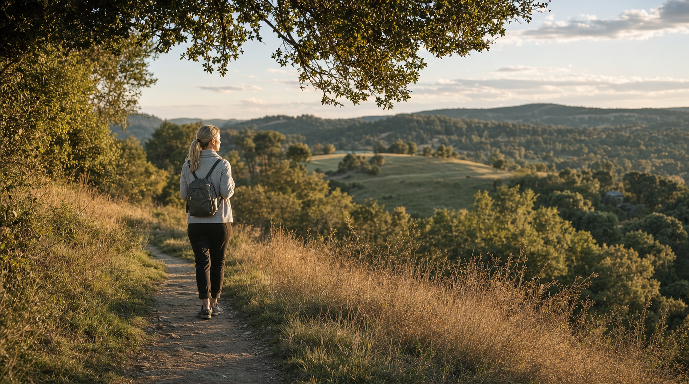 Person walking along a quiet nature trail during a screen-free afternoon outdoors.